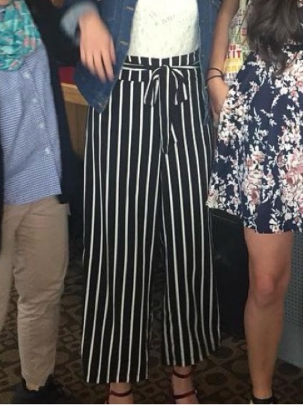 Black and White Stripped Paper Bag Trousers